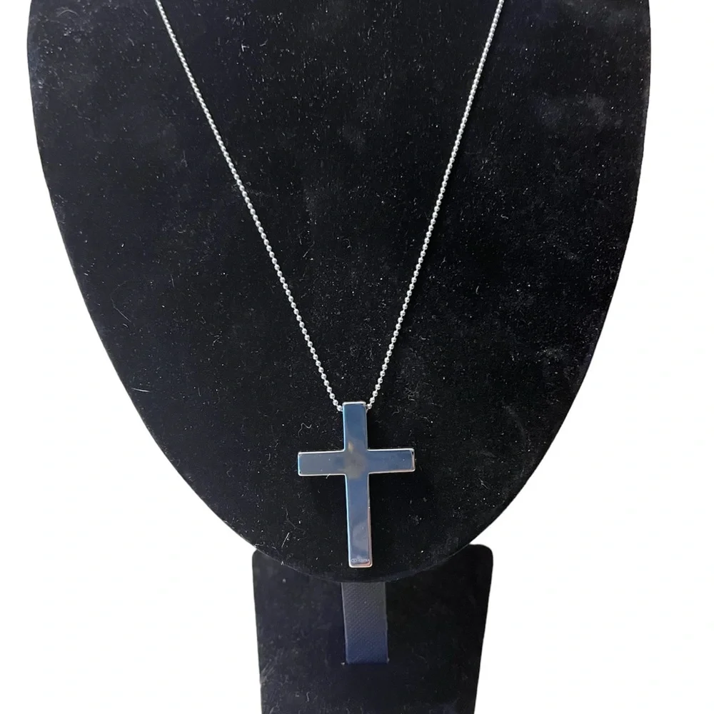 Men’s Stainless Steel Cross and Beaded Chain